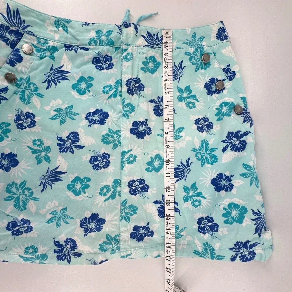 Liz Claiborne Floral Skort L Blue Denim Corset Back Tropical Casual Coastal - Picture 8 of 11